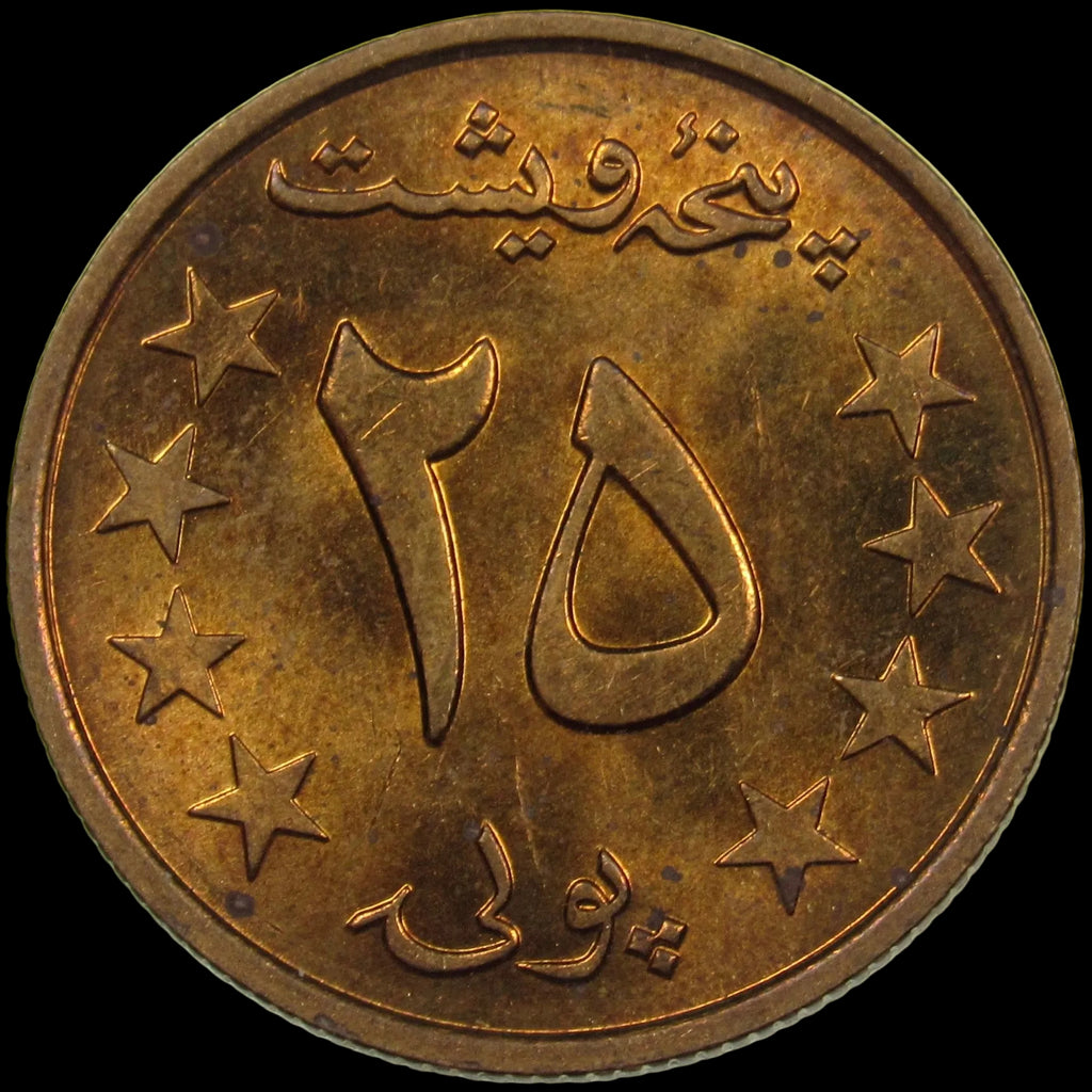 AFGHANISTAN. Democratic Republic. Manganese Brass 25 Pul. Llantrisant, SH1359 (1980). KM-996. Schön-106. Y-115.