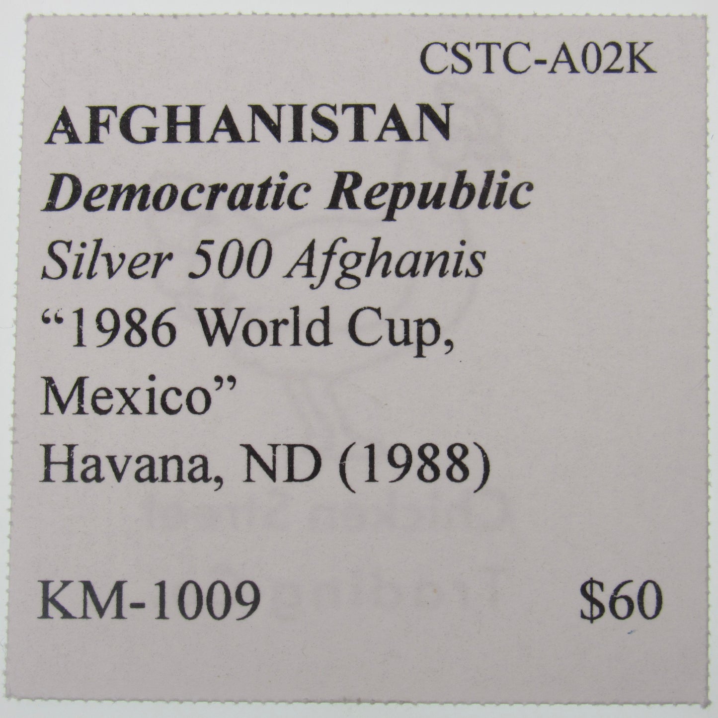 AFGHANISTAN. Democratic Republic. Silver 500 Afghanis. “1986 World Cup, Mexico”. Havana, ND (1988). KM-1009.