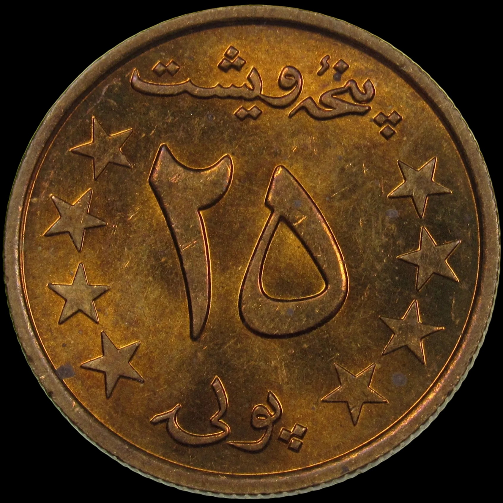 AFGHANISTAN. Democratic Republic. Manganese Brass 25 Pul. Llantrisant, SH1359 (1980). KM-996. Schön-106. Y-115.