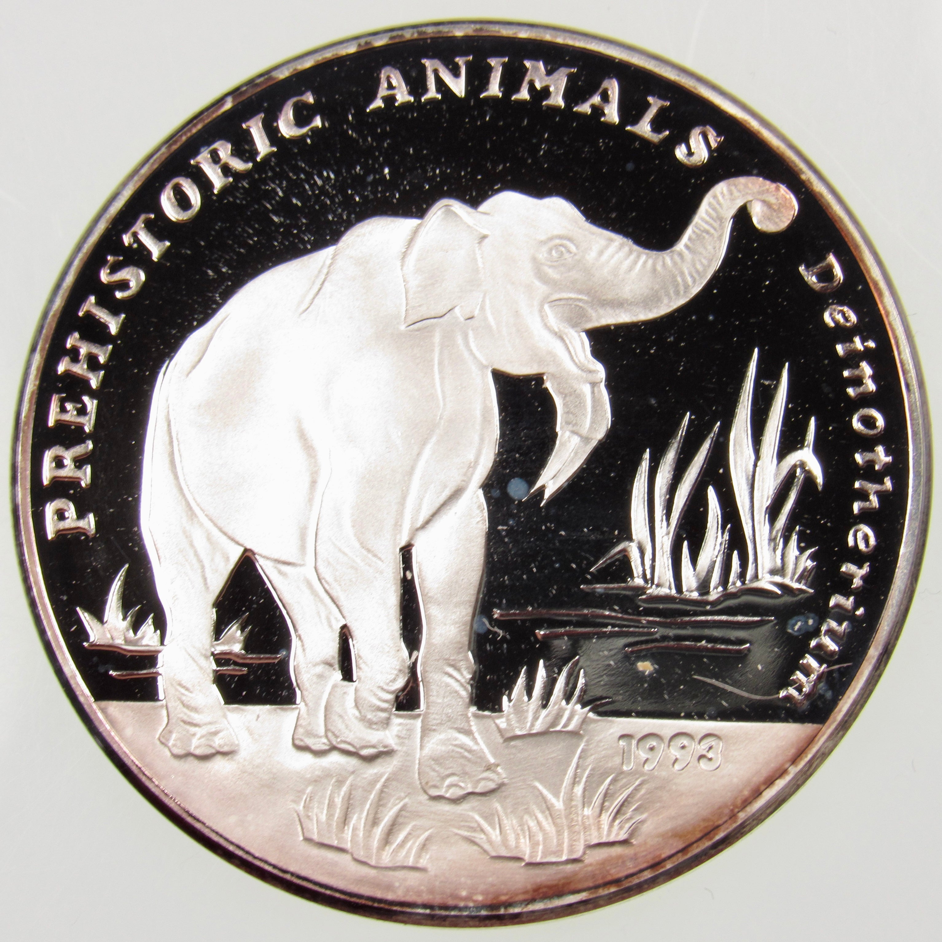 AFGHANISTAN. INO Democratic Republic. Silver 500 Afghanis. Havana, 1993. "Deinotherium." Proof. Toned. KM-1020. Schön-126.